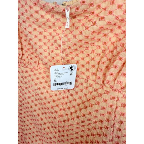 Free People White Peach Combo Mini Dress Off Shoulder Eyelet XL - Picture 6 of 6